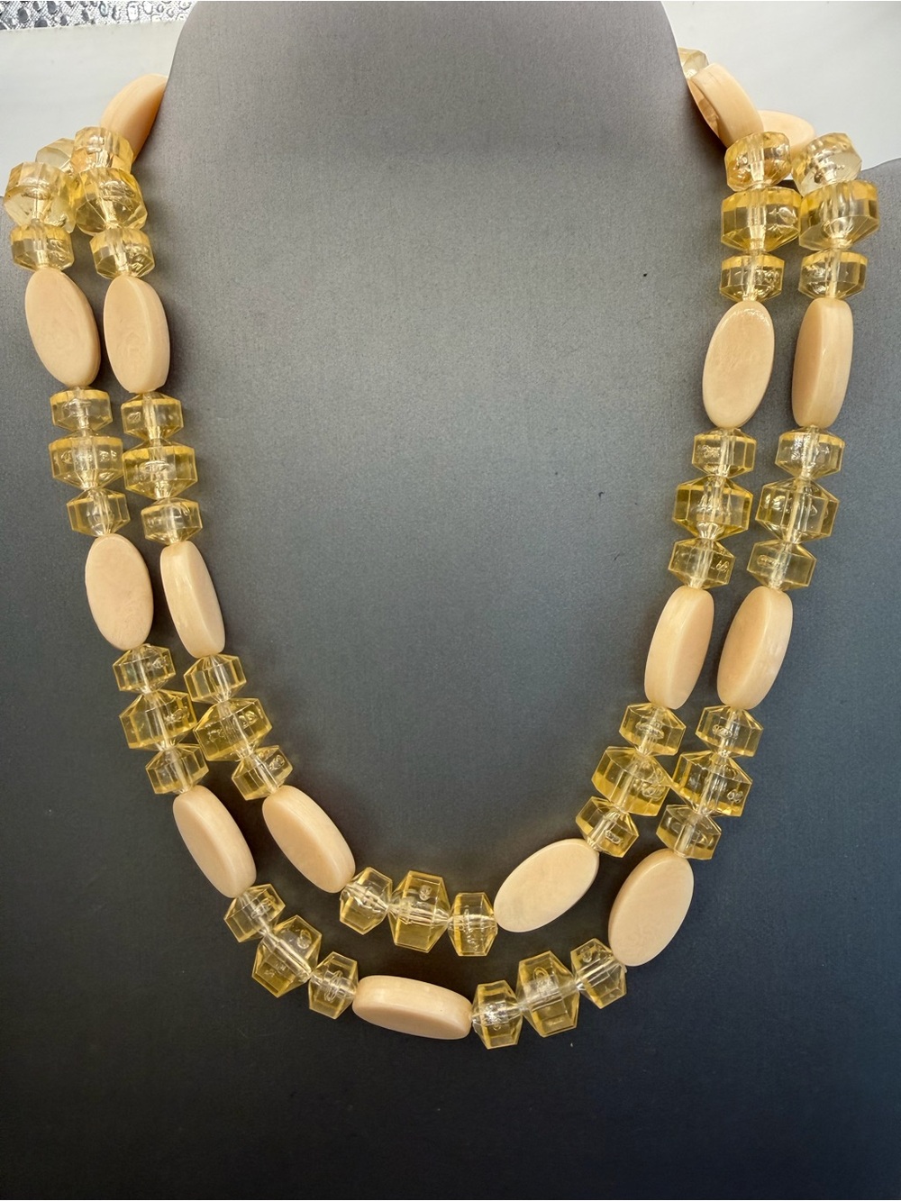 Hong Kong Peach Champagne Beaded Choker Double Strand Necklace